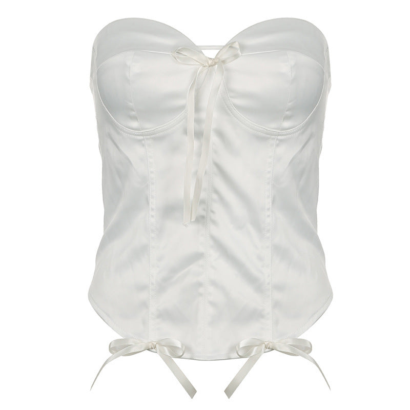 Women's Strapless Corset Top with Refined Satin Ribbons StylebySassy