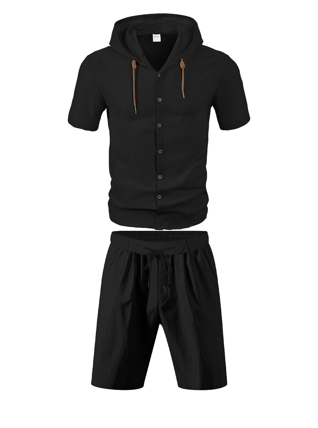 Men's lightweight summer hoodie in linen look with continuous button placket and drawstring StylebySassy