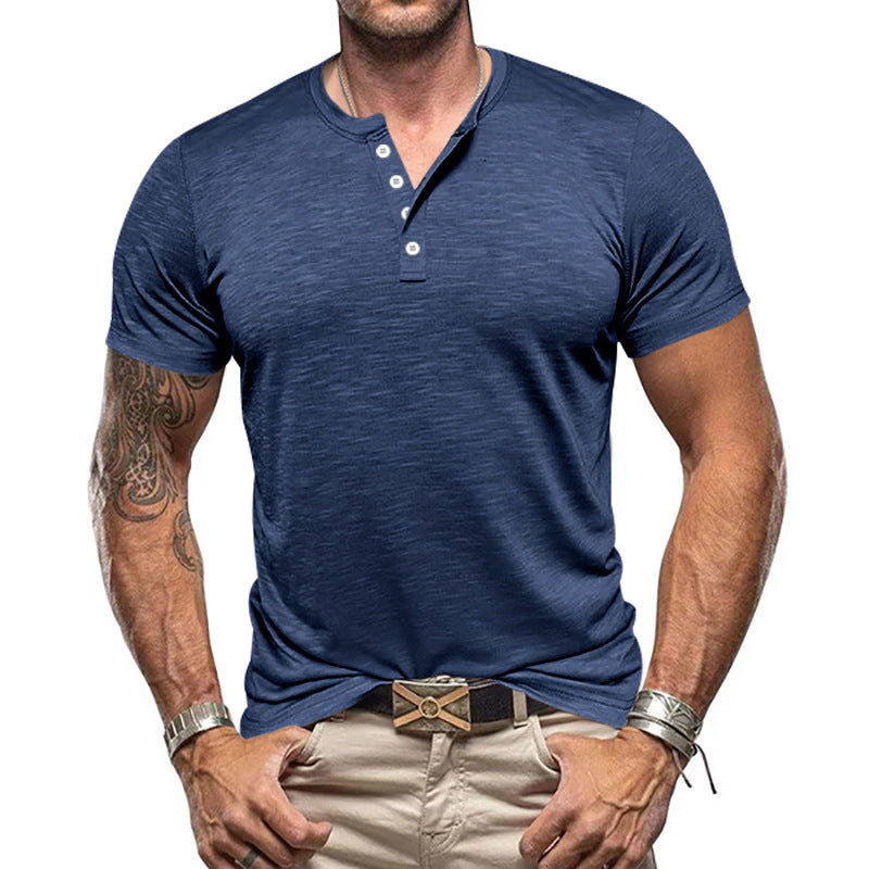 Men's nano athletic Henley t-shirt made of structured slub cotton with short button placket StylebySassy