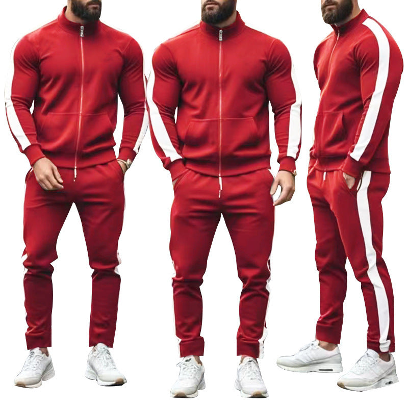 Men's narrow-cut two-piece with stand-up collar zip jacket and tapered drawstring pants StylebySassy