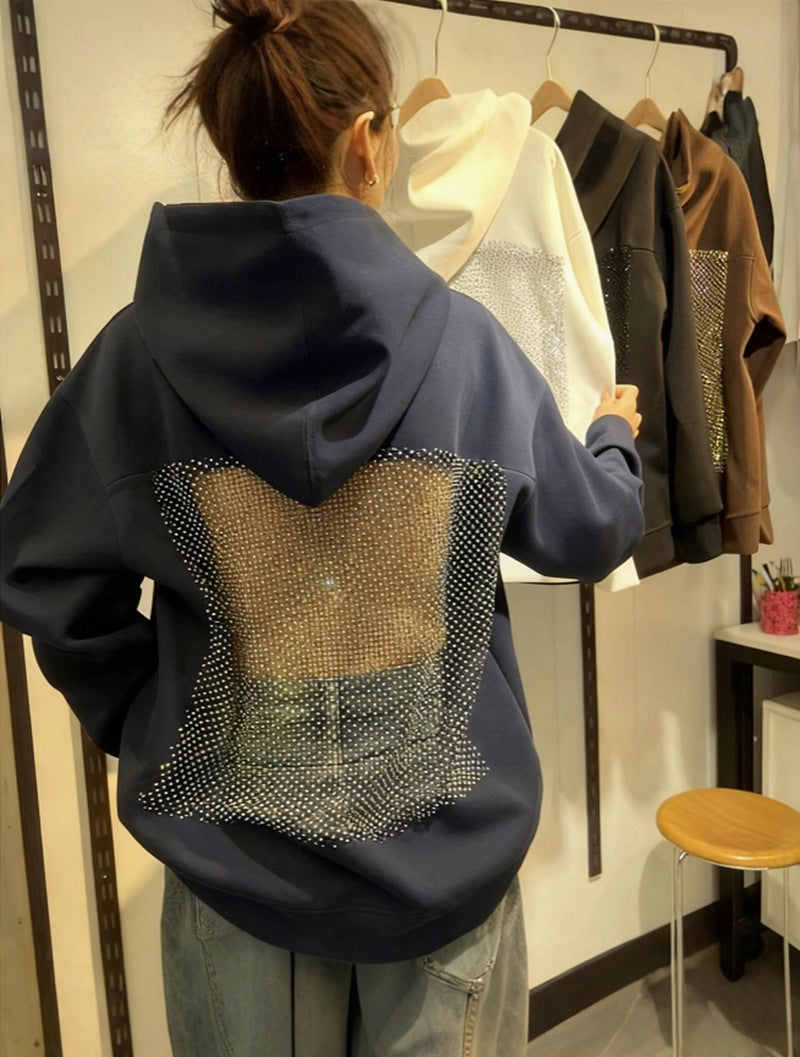 Women's hooded sweatshirt with transparent embroidered back section StylebySassy