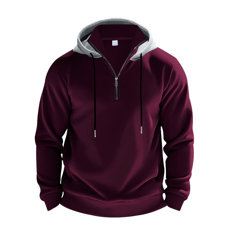 Men's sporty hoodie sweatshirt with short front zipper, contrast-lined hood and elastic ribbed cuffs StylebySassy