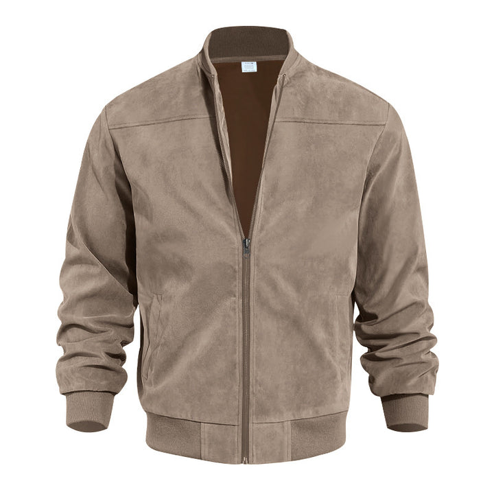 Men's suede bomber jacket with elastic ribbed cuffs StylebySassy