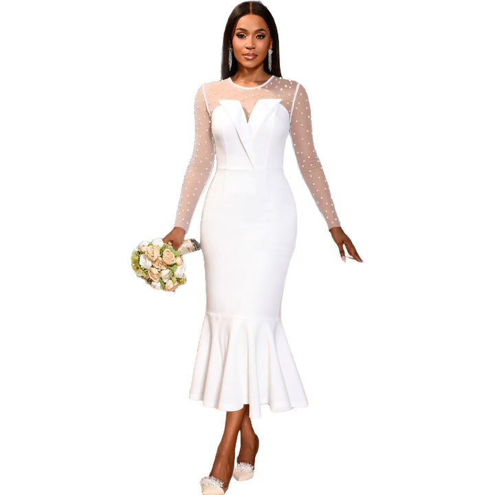 Women Elegant Wedding Dress with Transparent Puff Sleeves and Waist Belt StylebySassy