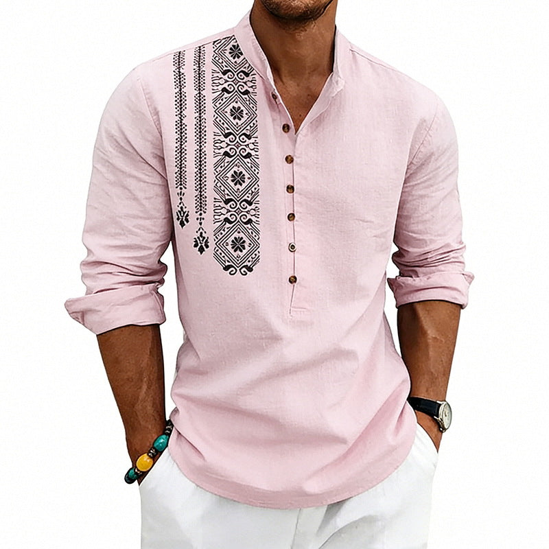 Men's embroidered cotton kurta shirt with stand collar StylebySassy