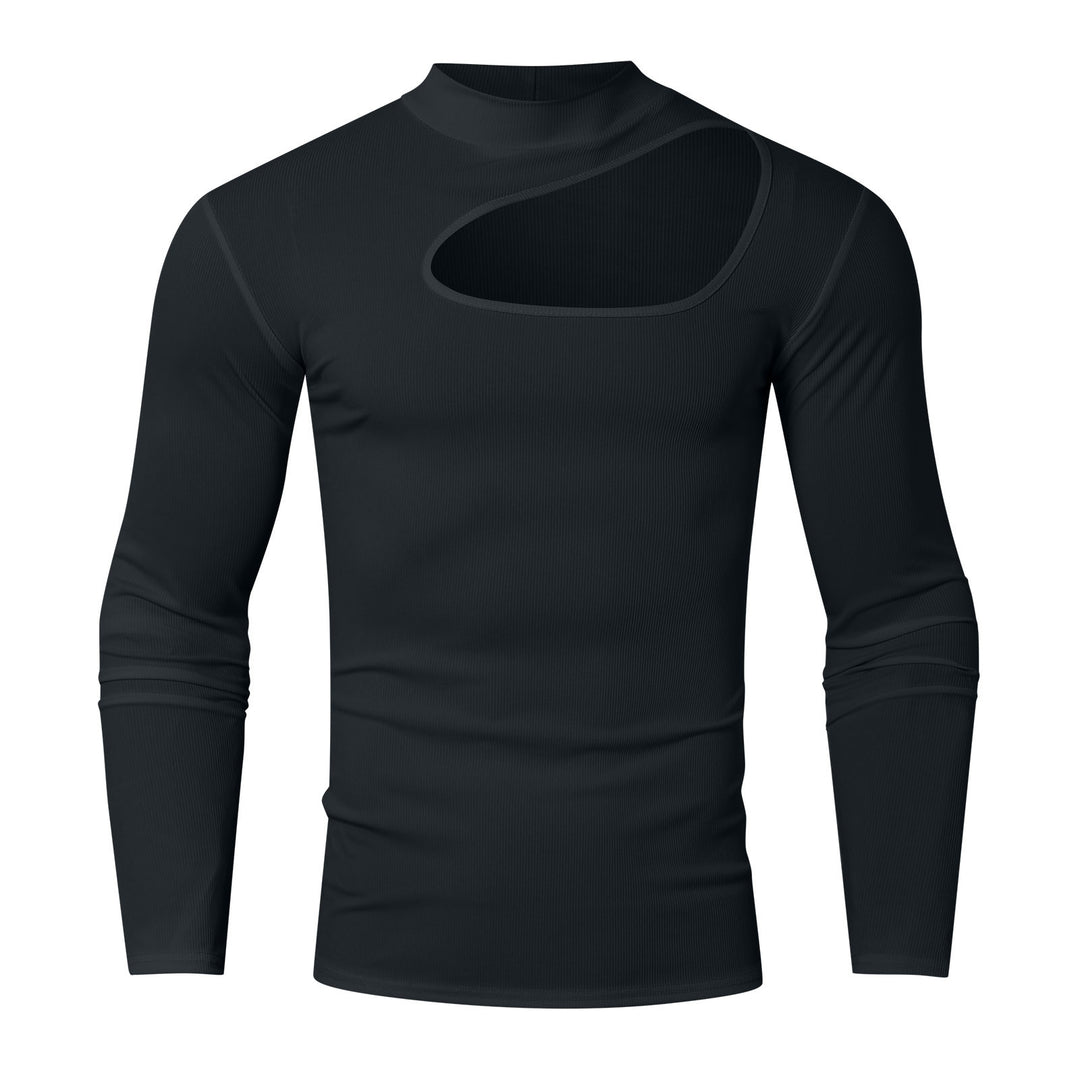 Women's fitted long sleeve top made of fine rib jersey with asymmetrical shoulder neckline and high collar StylebySassy