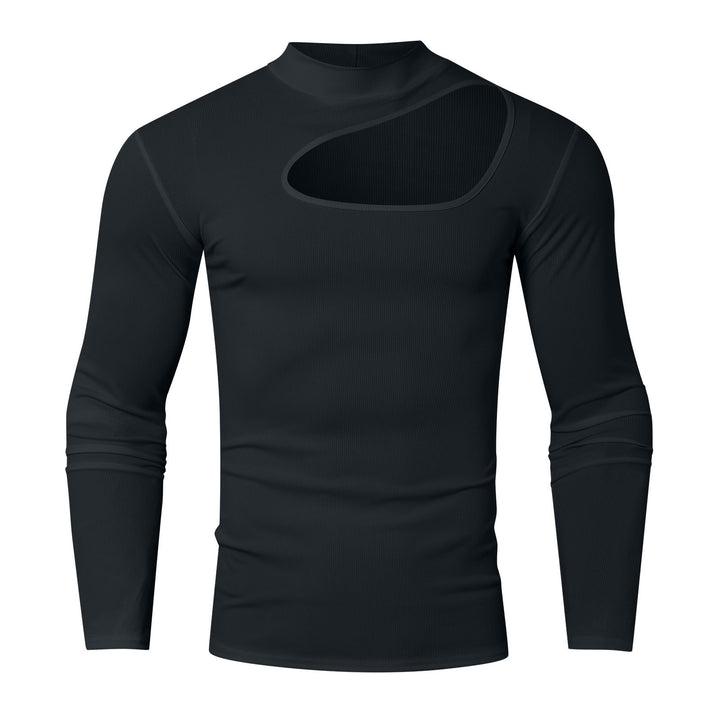Women's fitted long sleeve top made of fine rib jersey with asymmetrical shoulder neckline and high collar StylebySassy