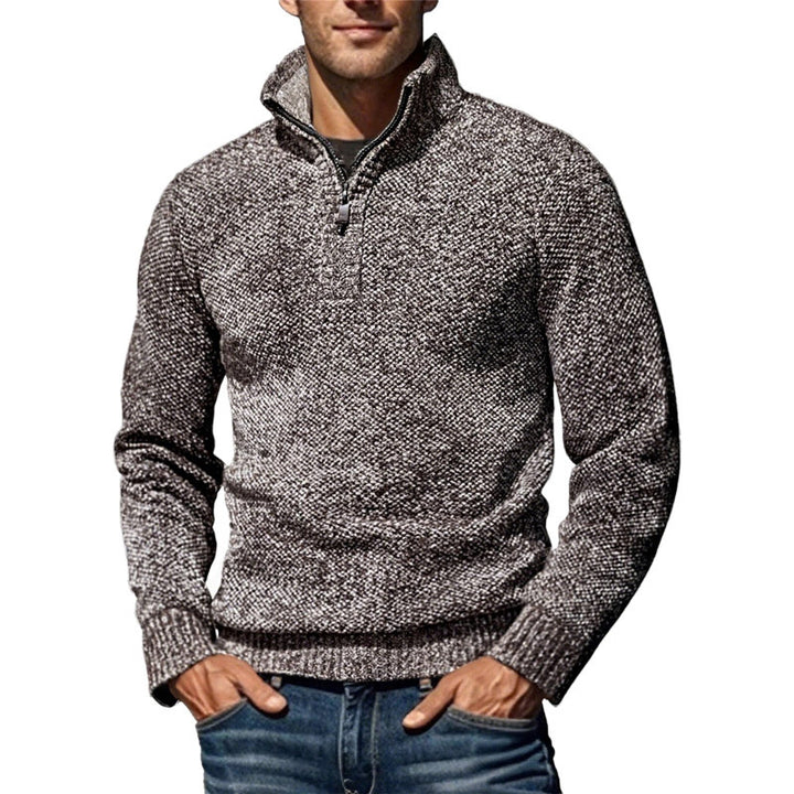 Men's coarse knitted sweater with half zipper and high stand-up collar StylebySassy