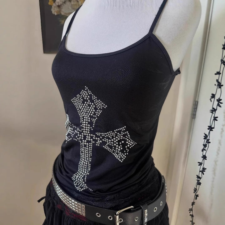 Women stylish tank top with crystal cross design StylebySassy