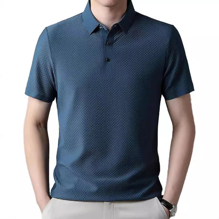 Men's structured short sleeve polo with pointed shirt collar and three-button placket StylebySassy
