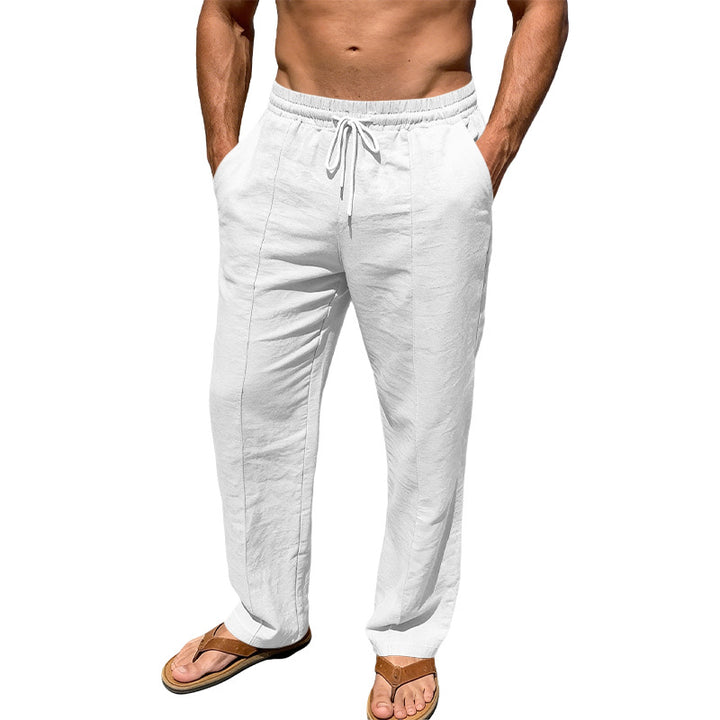 Men's breathable linen blend pants with drawstring, crease and straight leg StylebySassy