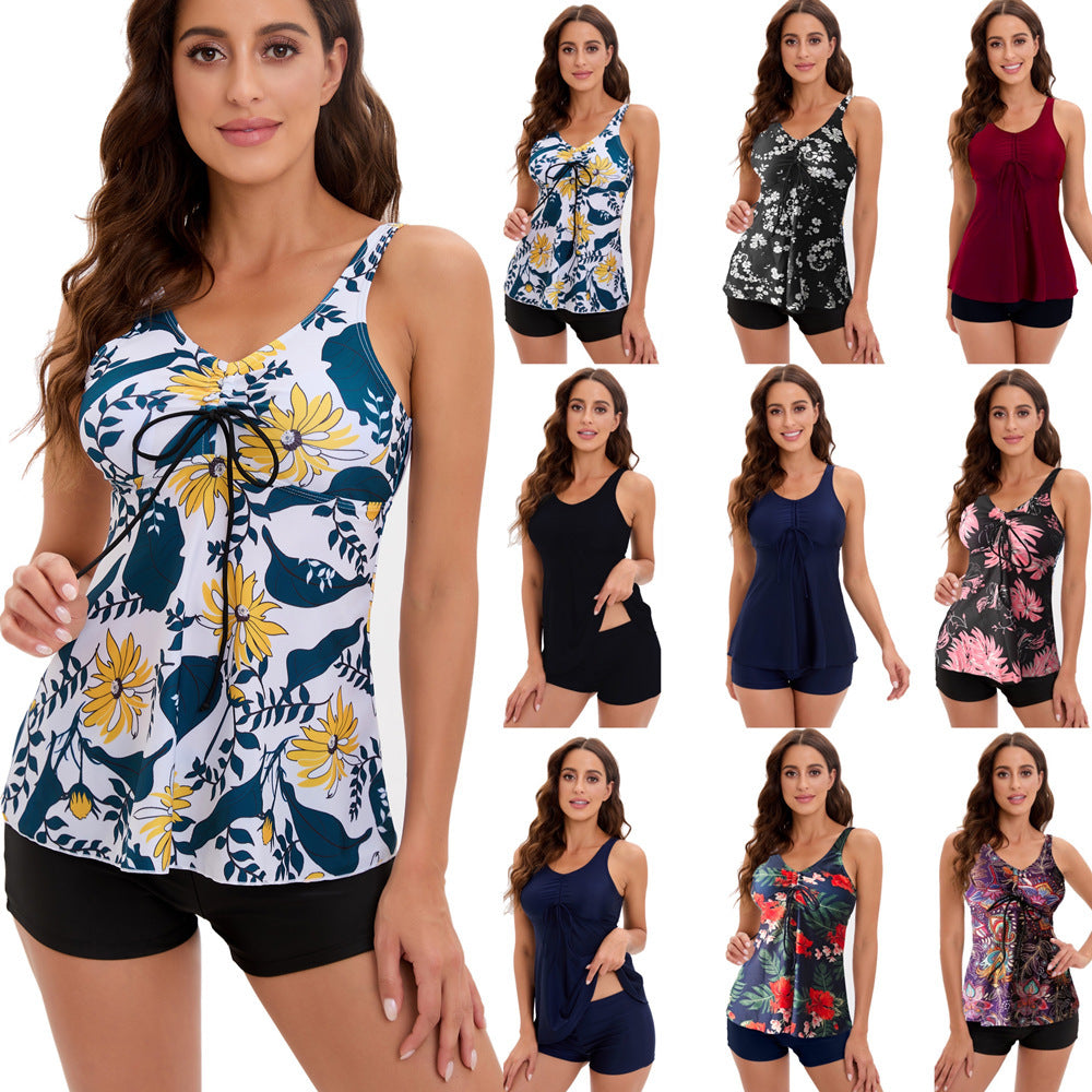 Ladies Tankini Set with Fashionable Floral Print and Ruffles StylebySassy