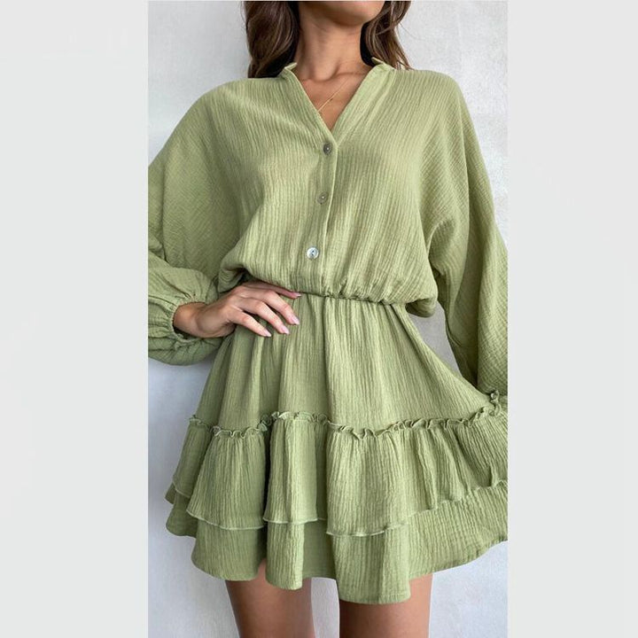 Women's Musselin Mini Tunic with elastic waist, button placket, and layered ruffle skirt StylebySassy