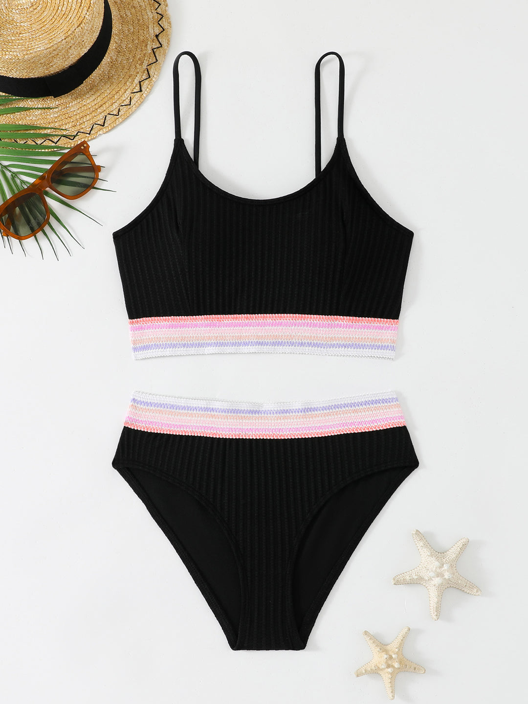 Women’s Sporty Bikini Set with Fashionable Ribbed Design and Elastic Waistband StylebySassy
