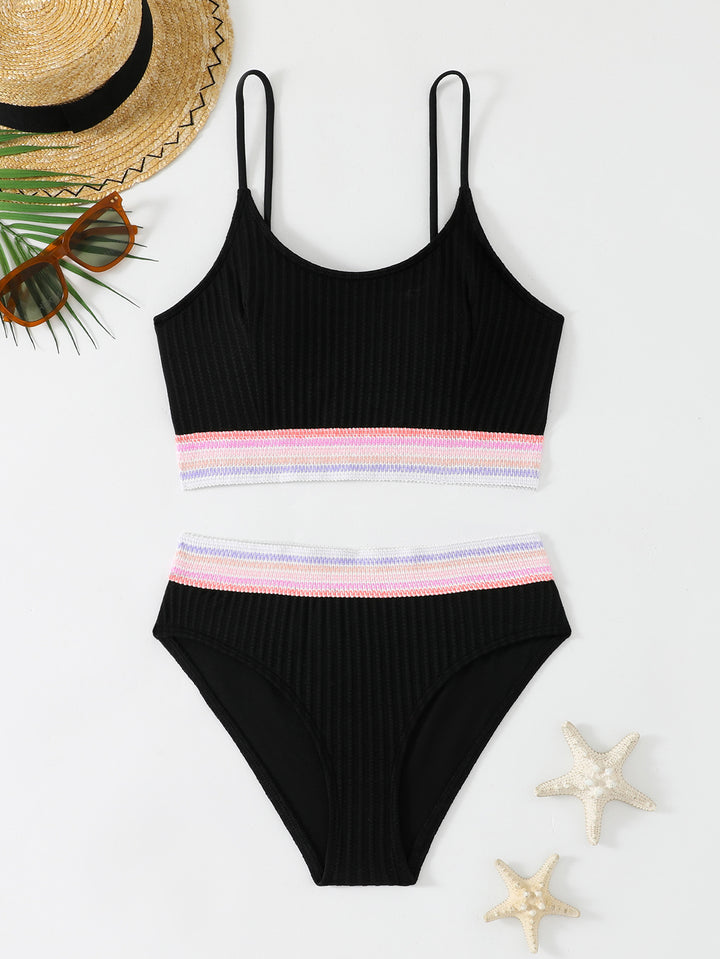 Women’s Sporty Bikini Set with Fashionable Ribbed Design and Elastic Waistband StylebySassy