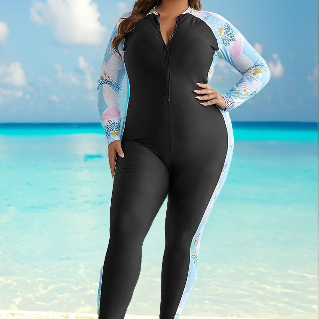 Women's Long Sleeve Swimsuit with High Collar and Zipper StylebySassy