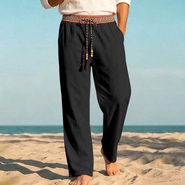 Men's summer relaxed pants with woven decorative waistband and straight leg StylebySassy