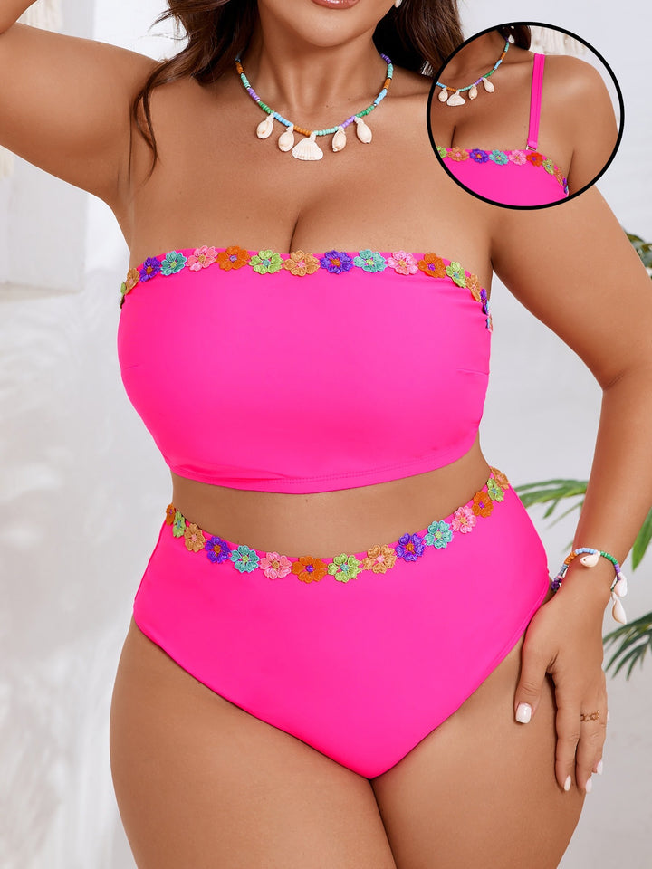 Women's Bandeau Bikini Set with Floral Accent StylebySassy