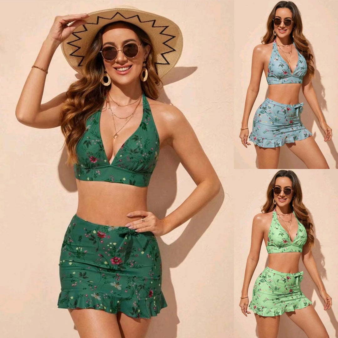 Women's Floral Print Bikini Set with Wrap Skirt StylebySassy
