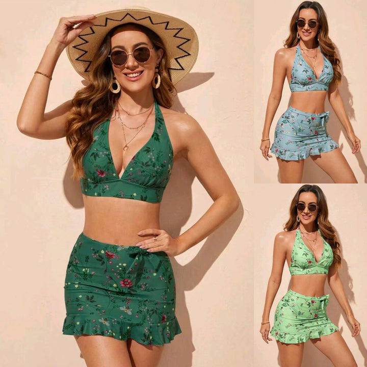 Women's Floral Print Bikini Set with Wrap Skirt StylebySassy