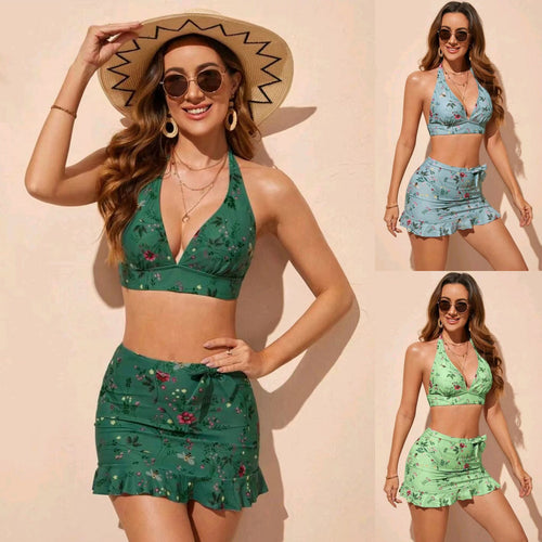 Women's Floral Print Bikini Set with Wrap Skirt StylebySassy