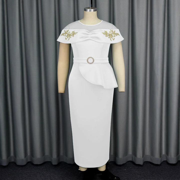 Women Elegant Maxi Dress with Transparent Sleeves and Decorative Appliqués StylebySassy