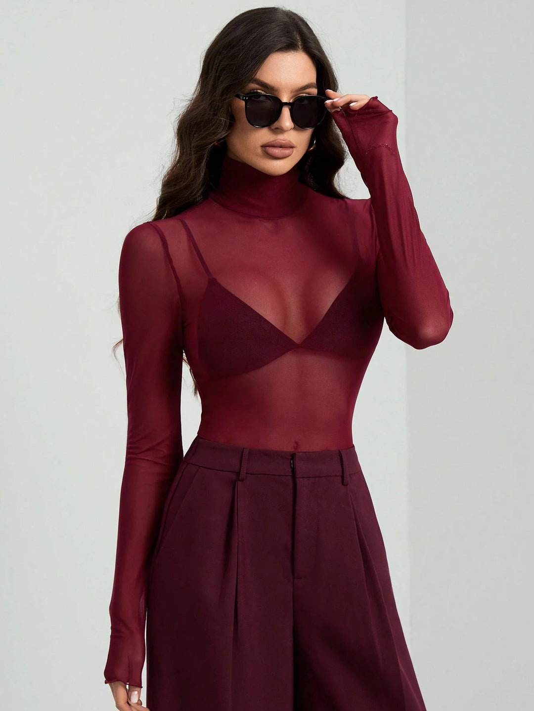 Women's Transparent Turtleneck Blouse with Body-Shaping Cut StylebySassy