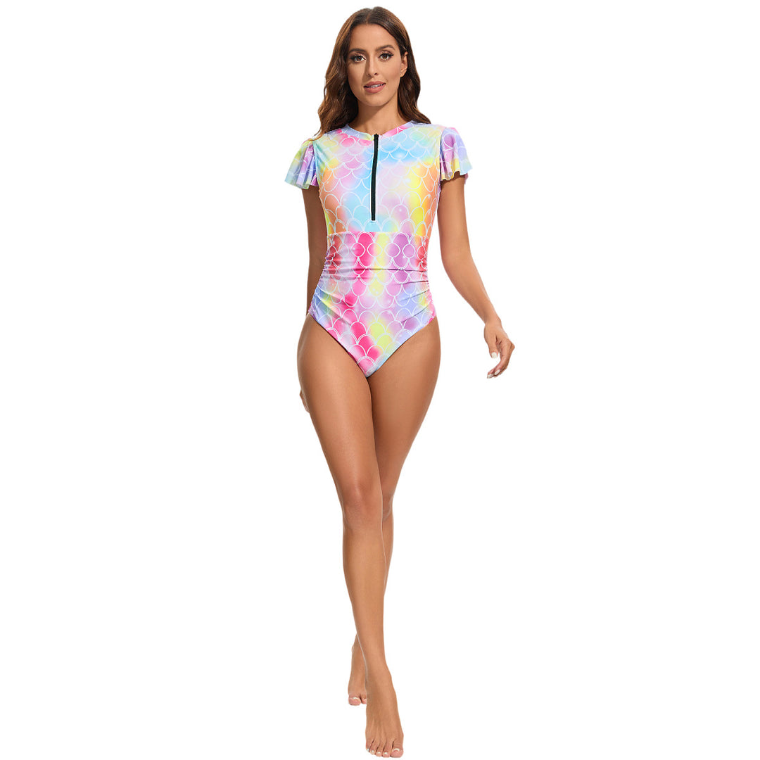 Ladies sporty jumpsuit with ruffle details and trendy fish scale pattern StylebySassy
