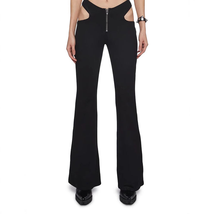 Women Figure-hugging Flared Pants with Side Cut-Outs StylebySassy