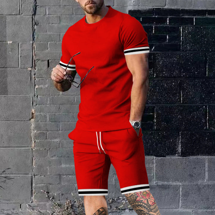 Men's athletic leisure set made of cotton fine jersey with contrast cuffs and drawstring short pants StylebySassy