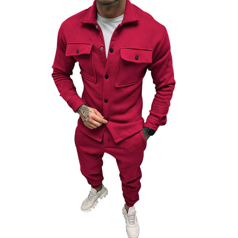 Men's casual shirt jacket with patch chest pockets and tapered joggers StylebySassy
