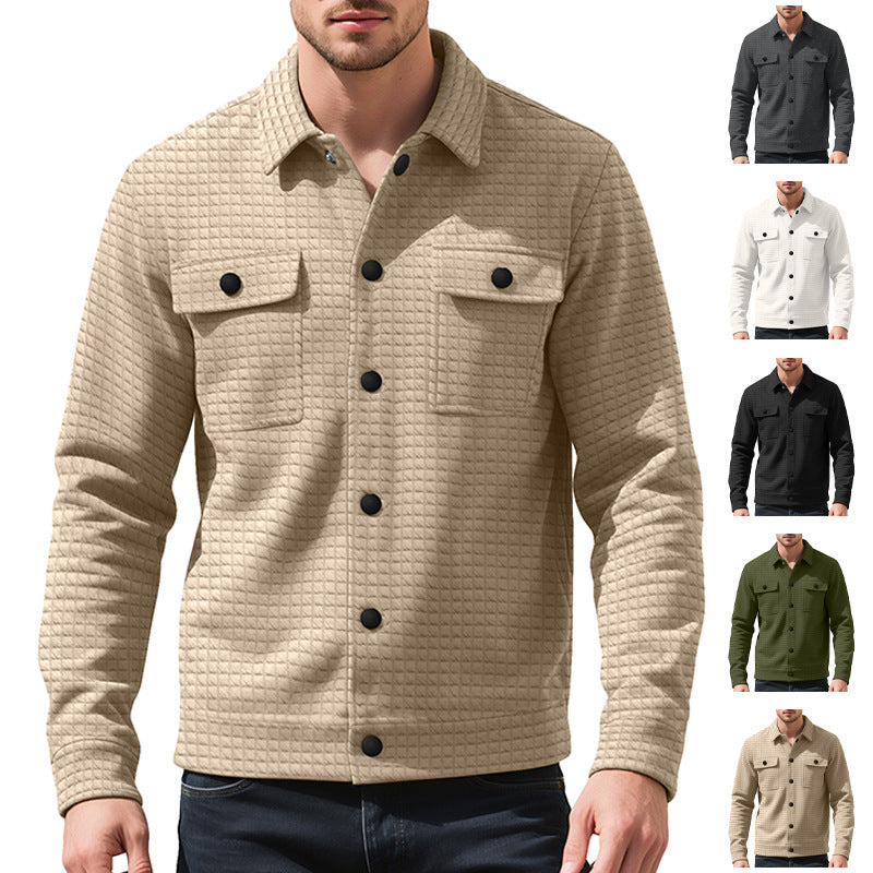 Men's shirt jacket with square quilted structure, snap front and chest flaps StylebySassy