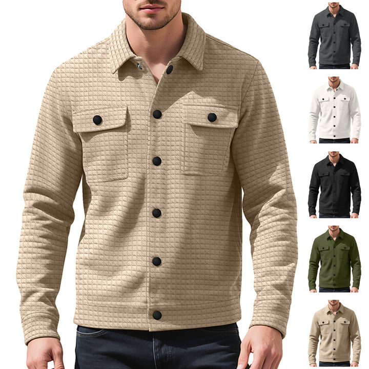 Men's shirt jacket with square quilted structure, snap front and chest flaps StylebySassy