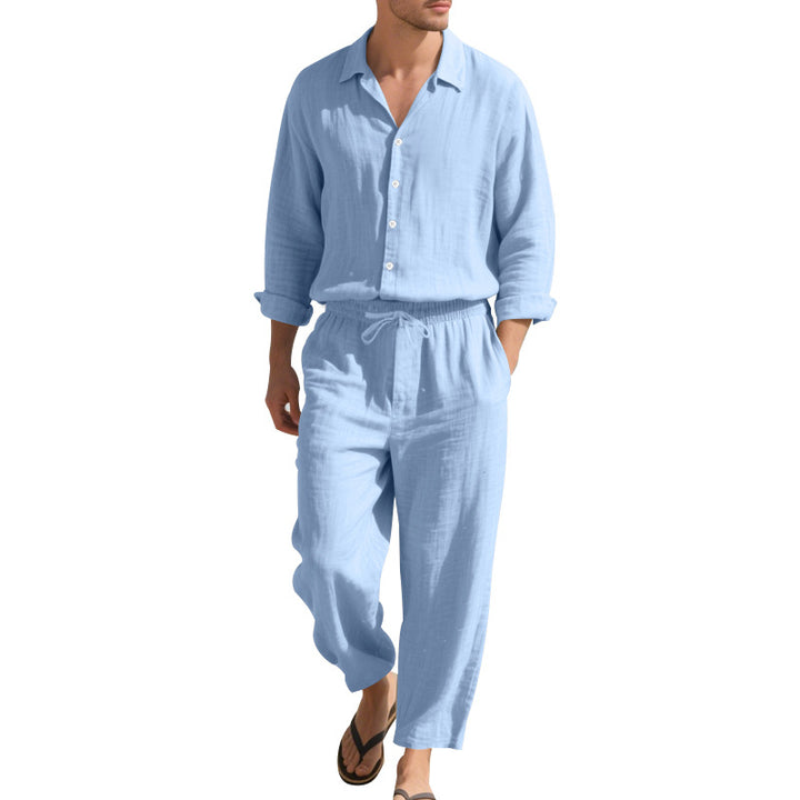 Men's light linen leisure set with shirt and wide pants StylebySassy