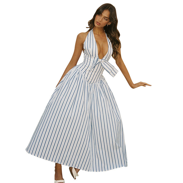Women’s maxi dress with casual halter neck and playful bow detail