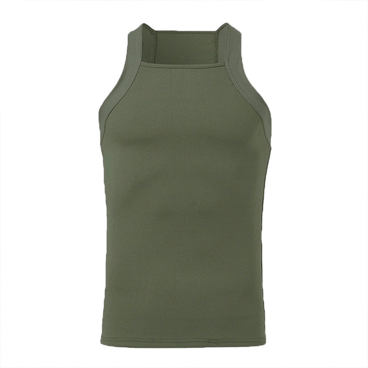 Women's form-fitting ribbed top with high round neckline and wide straps StylebySassy