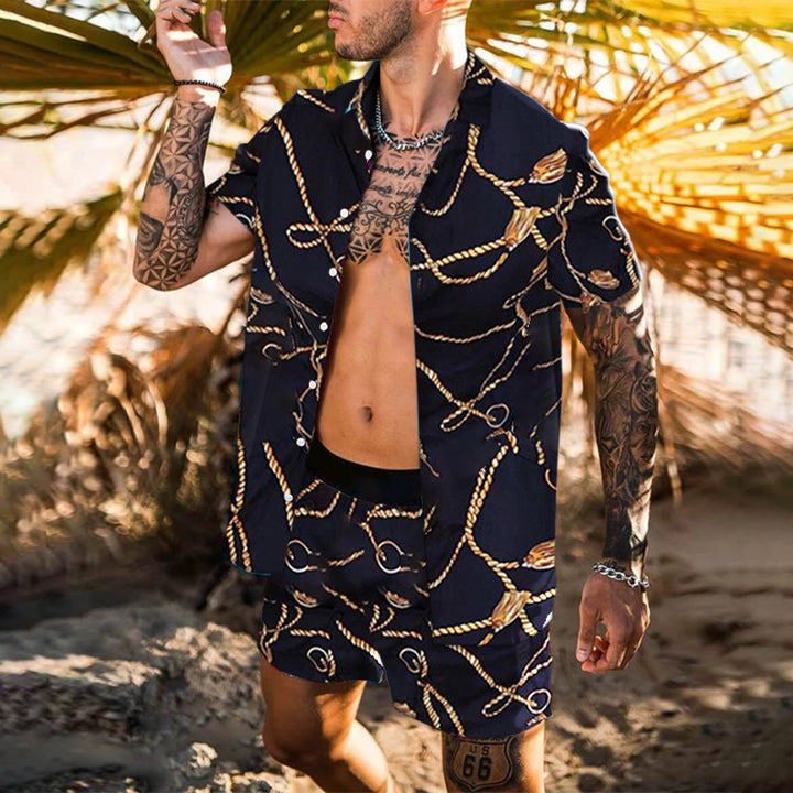 Men's short-sleeved shirt with baroque pattern and matching loose-fitting shorts StylebySassy