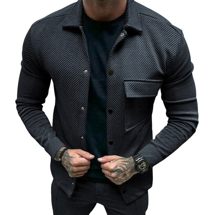 Men's nan urban shirt jacket set in textured cord look with chest flap and narrow fit StylebySassy