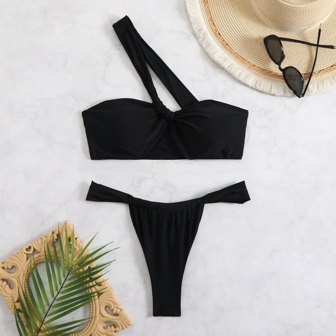 Women's bandeau bikini with asymmetrical straps and fashionable wrap details StylebySassy