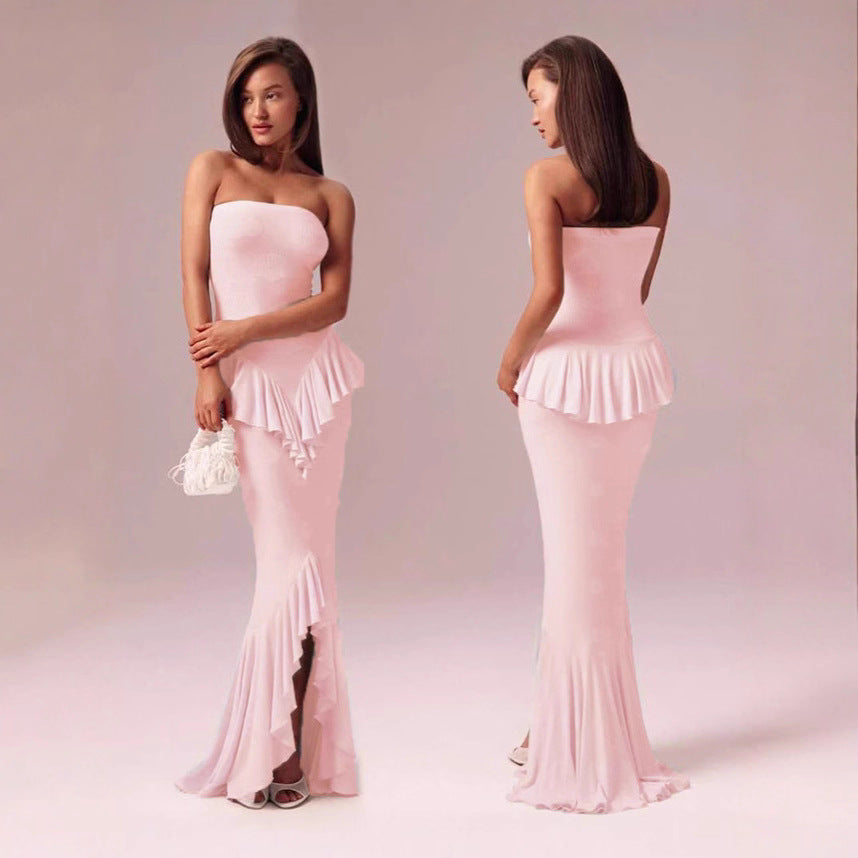 Women Elegant Bandeau Maxi Dress with Fringes StylebySassy