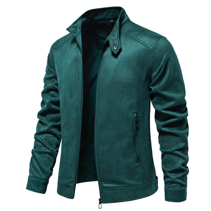 Men's napa suede jacket with stand-up collar, slim fit and zip pockets StylebySassy