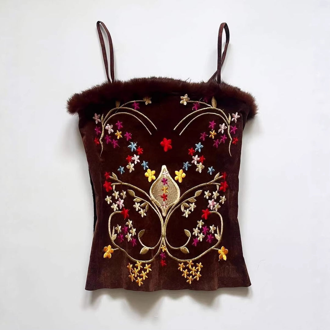 Ladies Velvet Blouse Top with Floral Embroidery StylebySassy