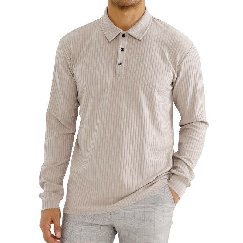 Men's nano ribbed long sleeve polo shirt with fine ribbed texture, classic collar, and elastic hem StylebySassy