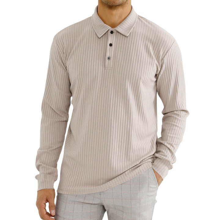 Men's nano ribbed long sleeve polo shirt with fine ribbed texture, classic collar, and elastic hem StylebySassy