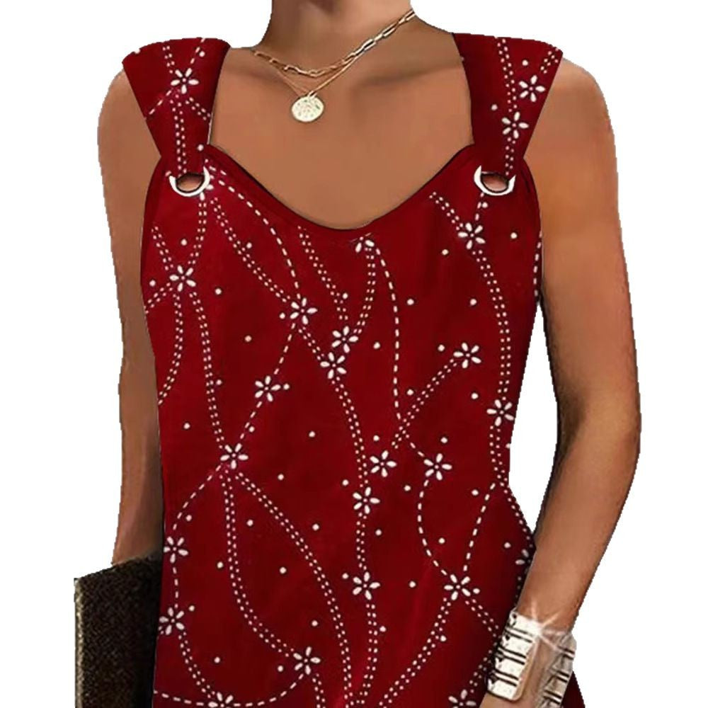 Women's sleeveless strap mini dress with decorative eyelets, floral dot pattern, and asymmetric hem StylebySassy