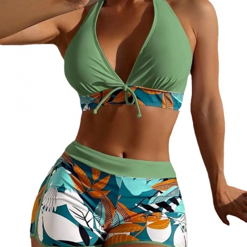Women High-neck Bikini with Playful Floral Pattern StylebySassy