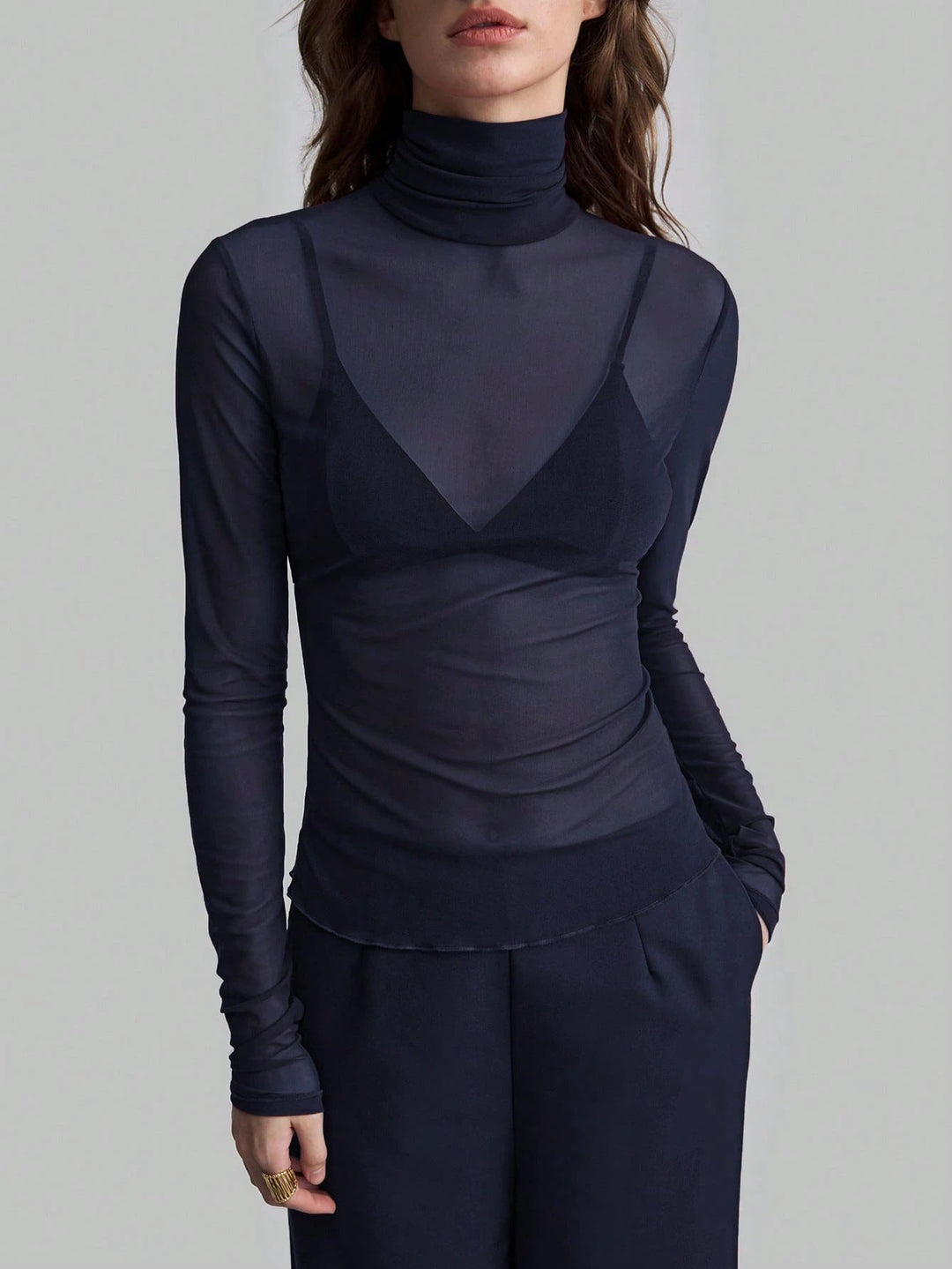 Women's Transparent Turtleneck Blouse with Body-Shaping Cut StylebySassy