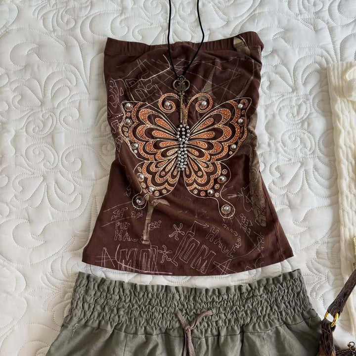 Women strapless top with butterfly design StylebySassy