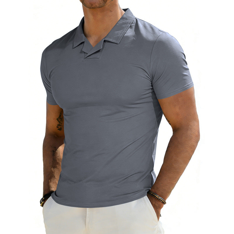 Men's slim fit short sleeve polo with open shirt collar and elastic cotton stretch StylebySassy