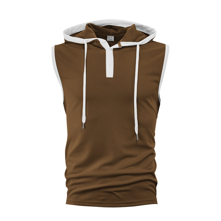 Men's sleeveless hoodie polo shirt with mesh structure and Henley button placket StylebySassy